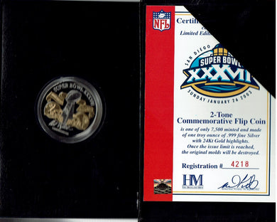 Super Bowl Flip Coin 2003 .999 Silver Buccaneers-Raiders 4218 of 7500