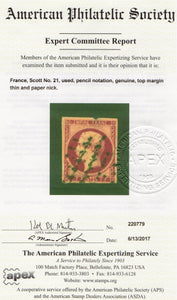 France Scott# 21 Cancelled With Cert.