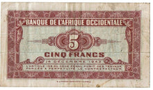 Load image into Gallery viewer, French West Africa 5 Francs #28 1942