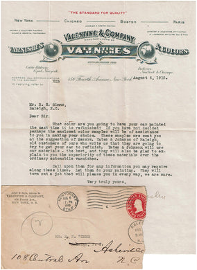 Valentine Varnish Company Letter on Letterhead and Envelope