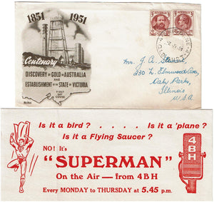 Australia FDC 244-5 to Illinois USA With Superman Advertisement Flyer