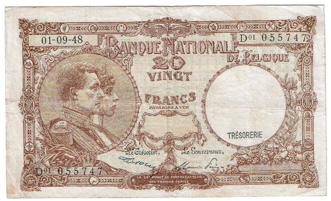 Belgium 20 Francs #111 1948