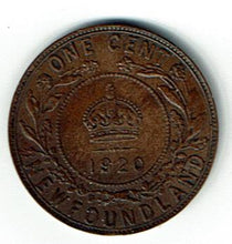 Load image into Gallery viewer, Canada New Foundland one cent 1920 XF KM 16 rev