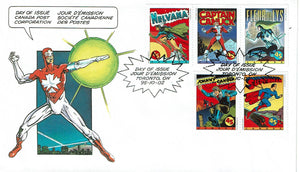 Canada comic series FDC featuring Nelvana of the Northern lights, Captain Canuck, Fleur de Lys and Northguard, Johnny Canuck & Superman  October 2 1995
