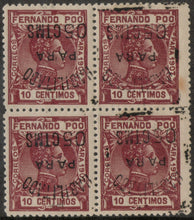 Load image into Gallery viewer, Fernando Po #168, MLH Inverted Overprint, Block of 4 With Cert