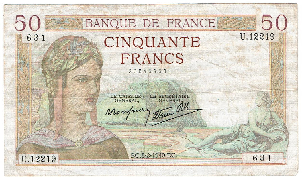 France 50 Francs #85b 1940