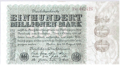 Germany 100 Million Mark KR 107a 1923 Extra Fine