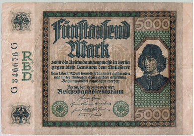 Germany 5000 Mark KR 77 1922 Fine