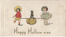 Load image into Gallery viewer, Halloween Post Card Pumpkin &amp; Black Cat