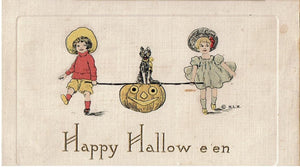 Halloween Post Card Pumpkin & Black Cat