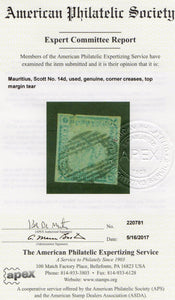 Mauritius #14D Cancelled with APS Cert