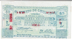 Mexico Chihuahua 50 Centavos #S527 1915
