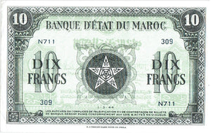 Morocco 10 francs KR 25 1944 Uncirculated