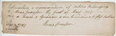 1787 Moses Pearson Memorandum of belongings Autograph