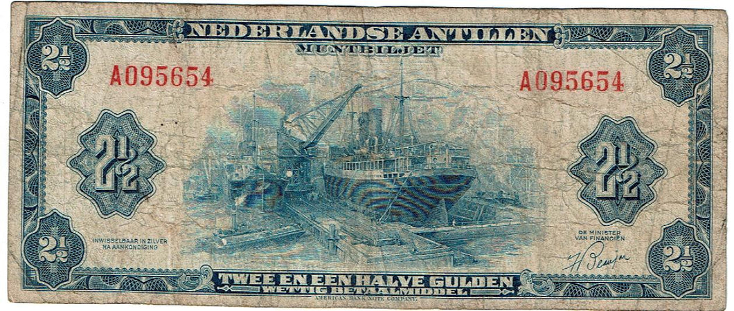 Netherlands Antilles 2-1/2 Gulden #A1a 1955