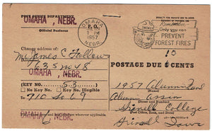 Postage Due and with Smokey Bear Message cancel Omaha Nebraska 1957