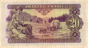 Luxembourg 1943 20 Franc Zwanzeg Frang Bank Note, Cat. 42