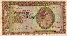 Load image into Gallery viewer, Luxembourg 1943 20 Franc Zwanzeg Frang Bank Note, Cat. 42