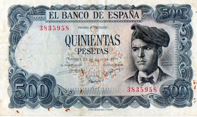 Spain El Banco de Espana 500 Quinientas Pesetas Banknote 1971